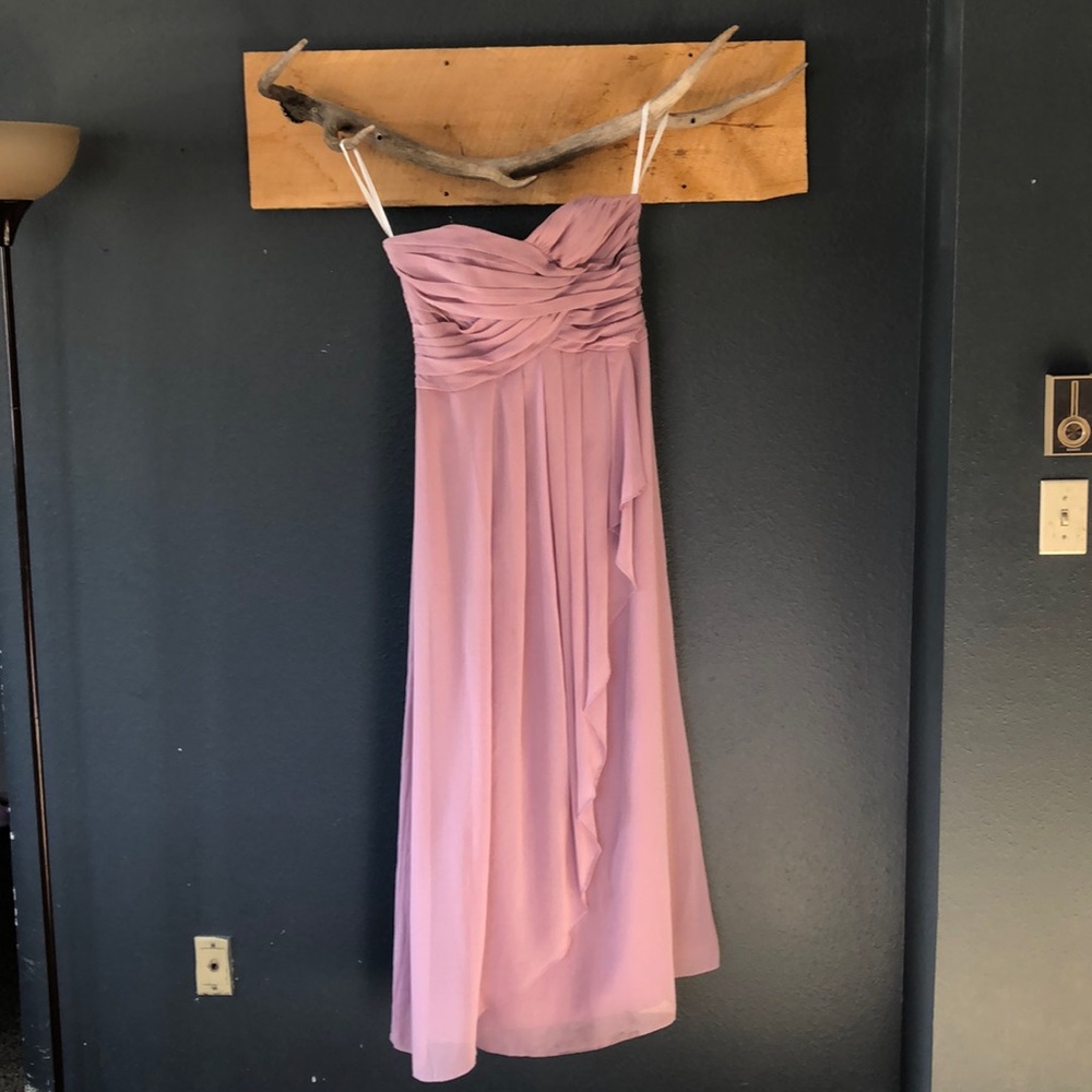 Strapless Crinkle Choffon Dress with Cascade Skirt